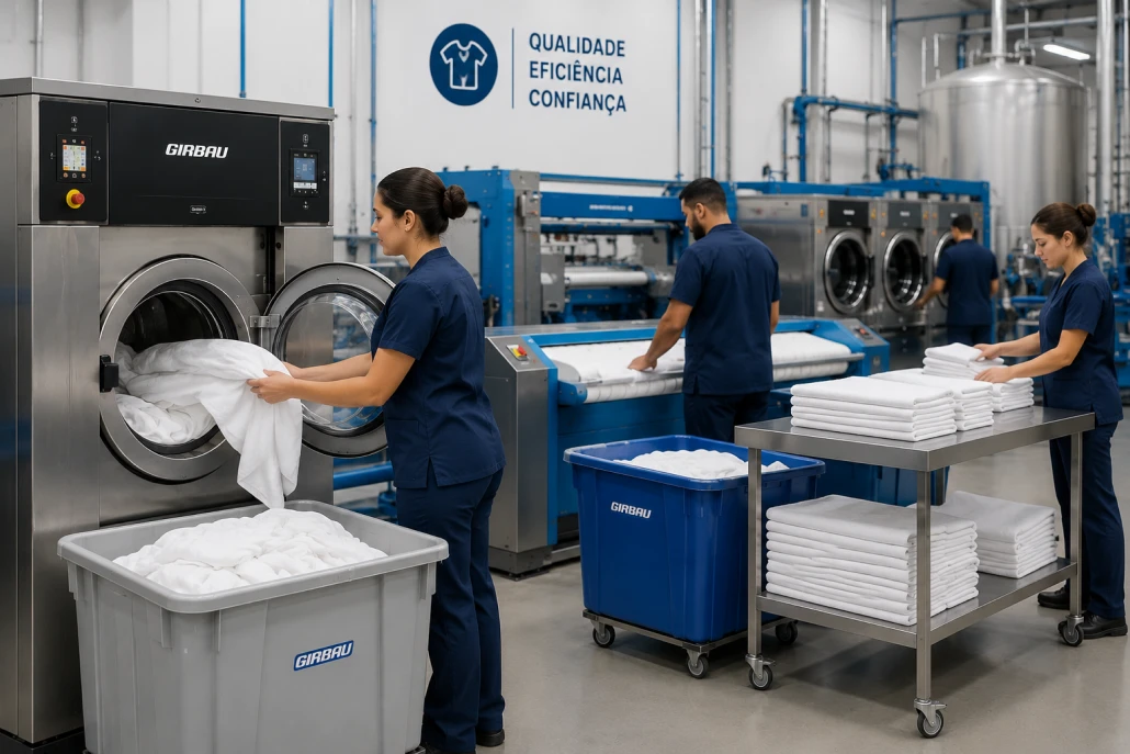 Estrutura industrial da Lavanderia Vale Azul preparada para grandes volumes